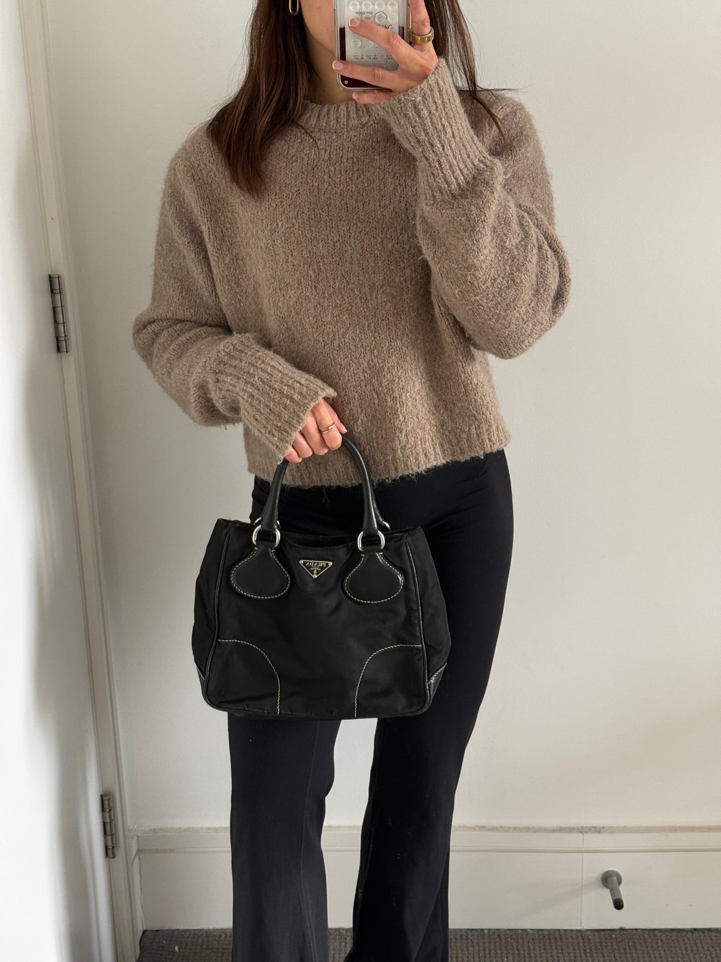 2010s Prada Nylon Black Contrast Stitch Tote Bag | O/S, Black
