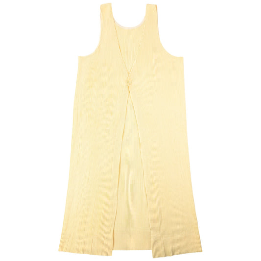 Vintage 90s Issey Miyake Pleated Longline Vest Dress Womens Size M | Medium, Yellow