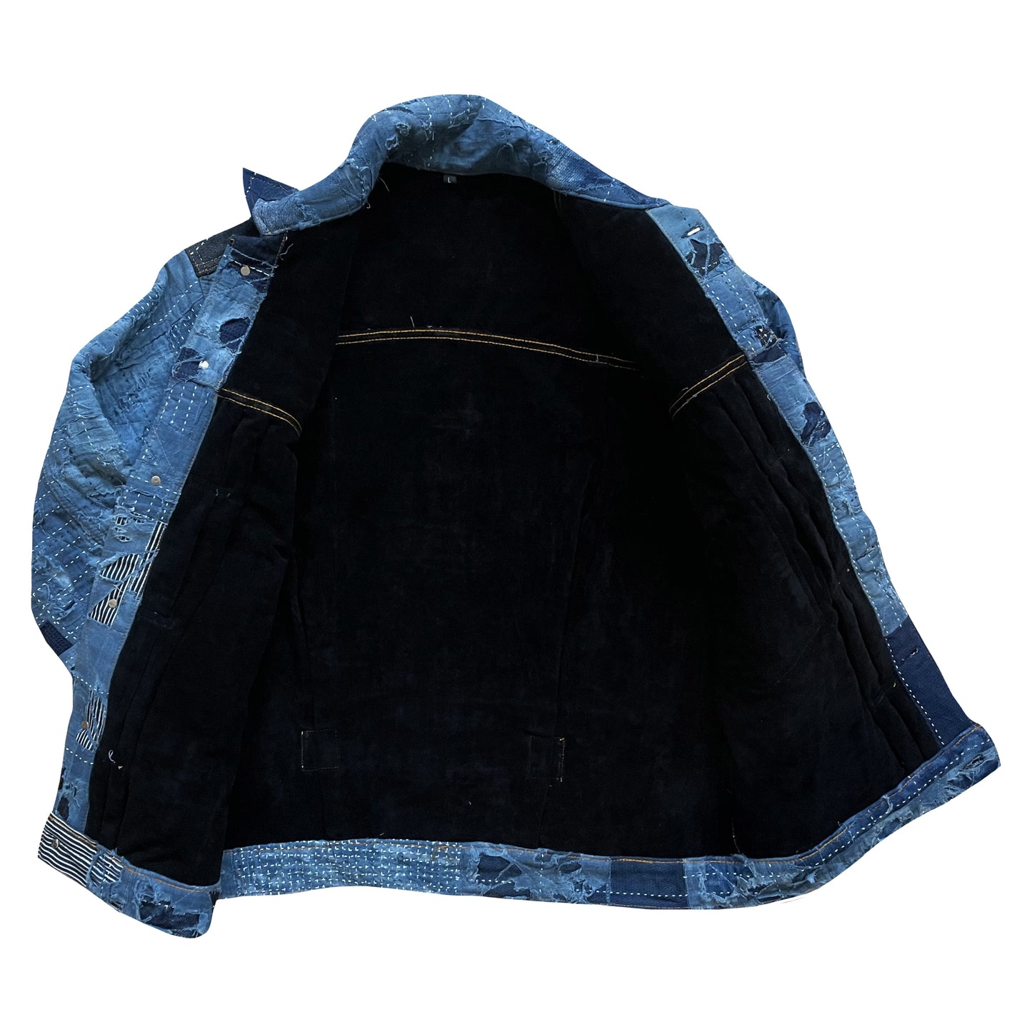 Indigo Boro Sashiko Distressed Denim Trucker Jacket - L