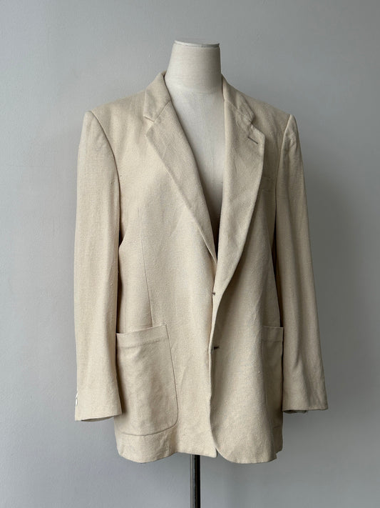 Christian Dior 1980s pure silk single-breasted blazer, tailored fit with classic lapel and vintage 1980s style.