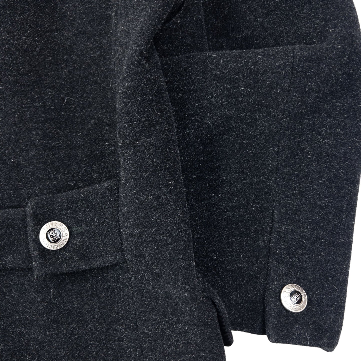 Vintage 90s Versace Classic V2 Longline Wool Jacket Size L | Large, Grey