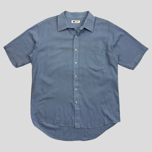 Issey Miyake 00’s Textured Cotton Shirt - M/L | Medium, Blue