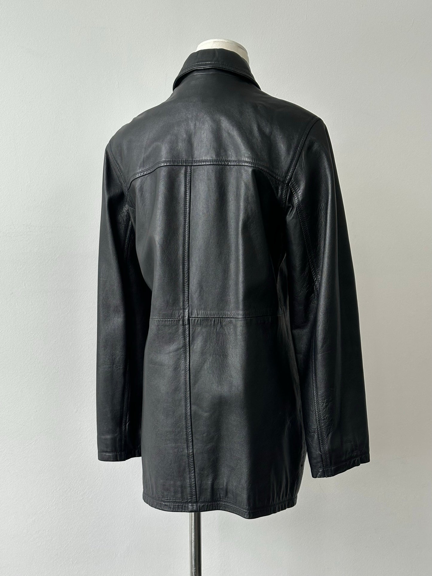 Vintage 1990s Concealed Placket Leather Jacket - S