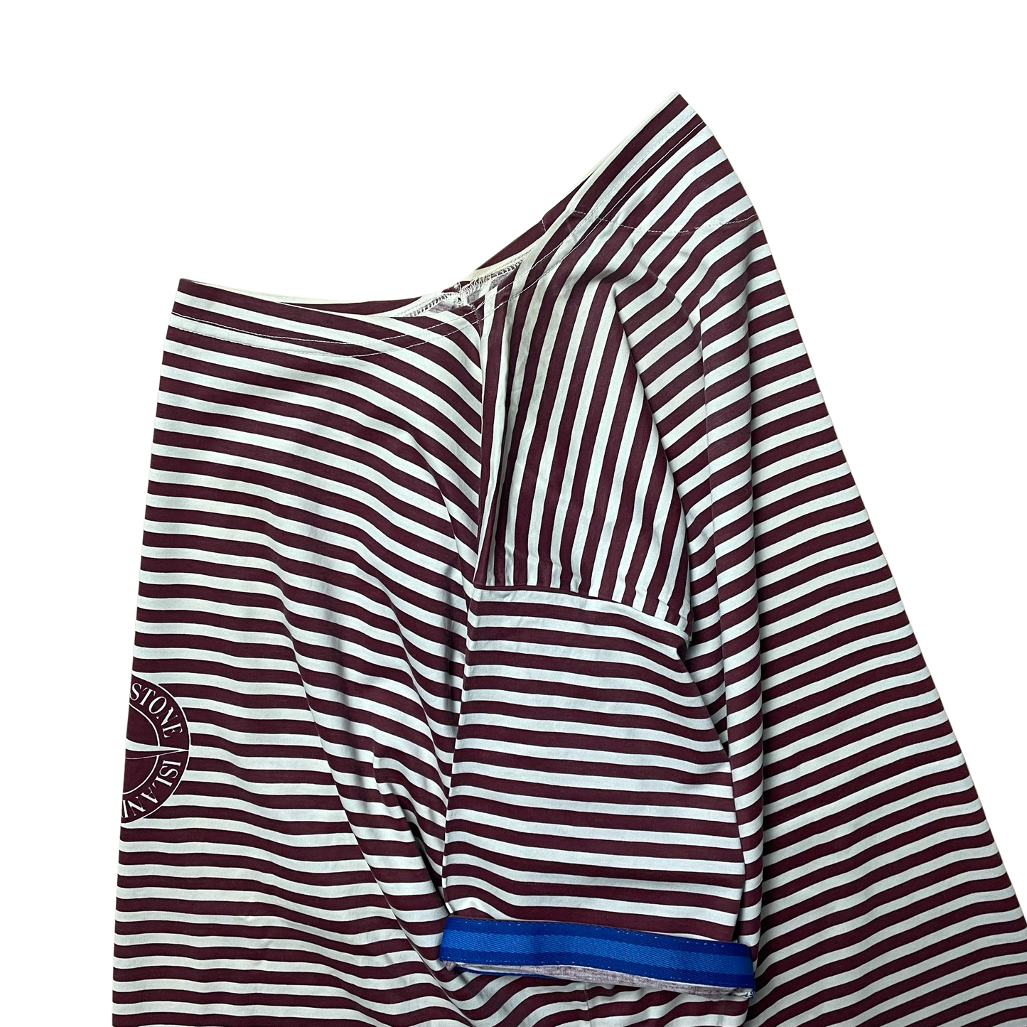 S/S 1987 Wine Red & White Stripe Centre Compass Breton T-shirt