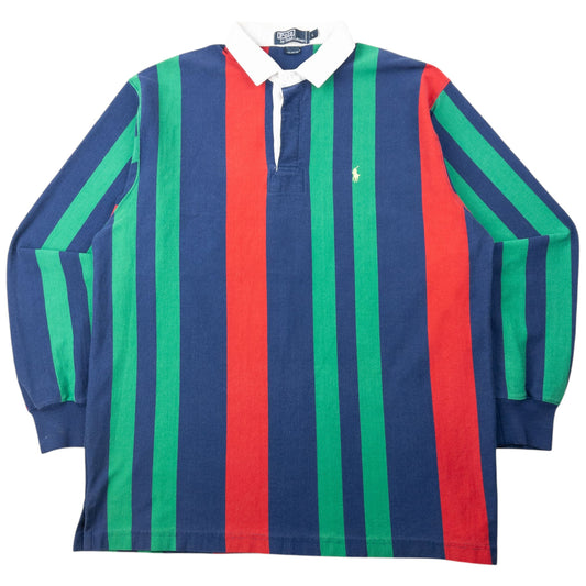 Vintage 1995 Polo Ralph Lauren Striped Long Sleeve Rugby Polo Shirt Size XL | XL, Red