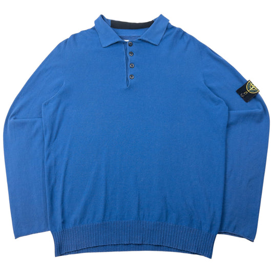 Vintage 2000sStone Island Lightweight Polo Jumper Size L | Large, Blue