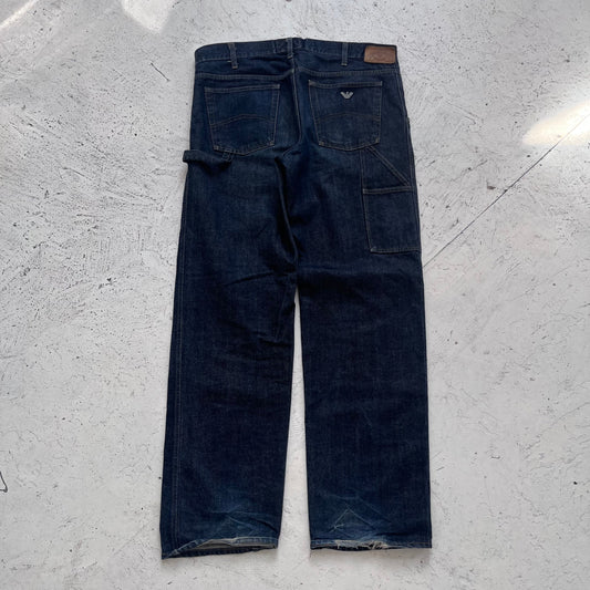 1990s armani jeans loose fit carpenter denim jeans | O/S, Dark Indigo