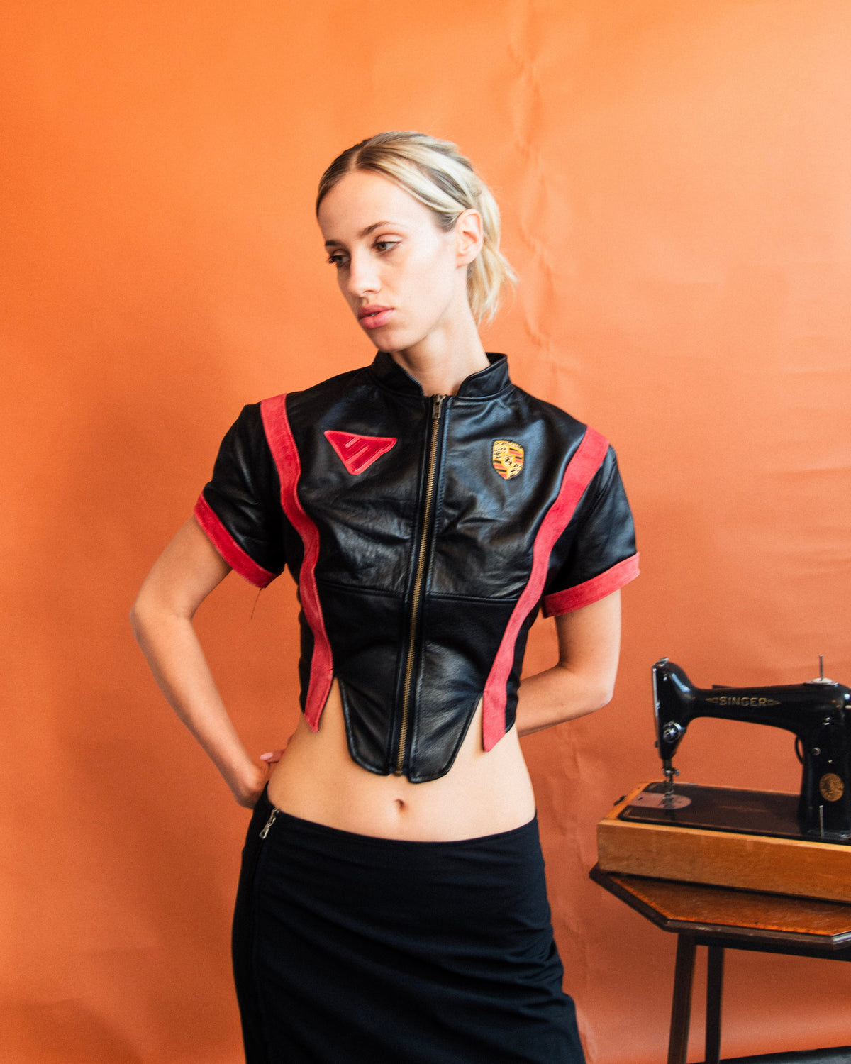 VT Rework : Custom Order - Short Sleeve Leather Racing Corset Jacket | Sage