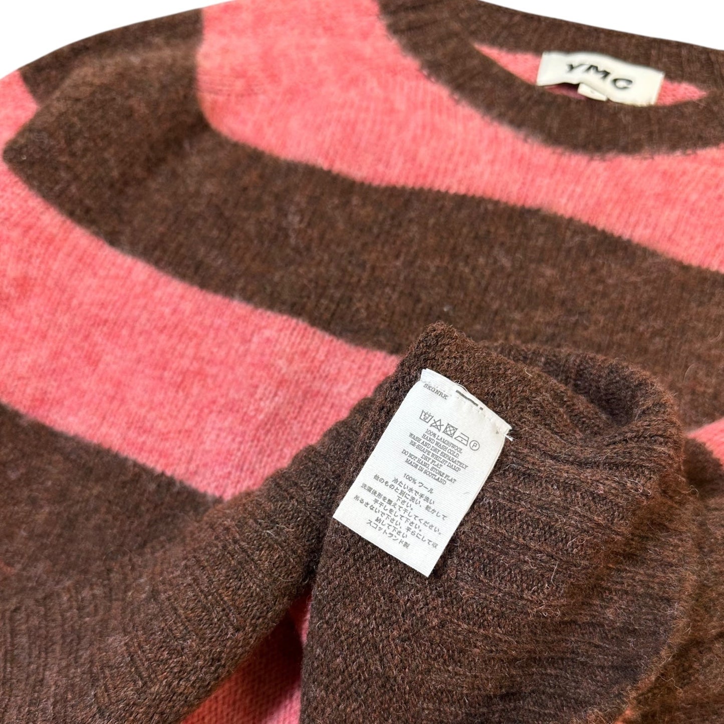 YMC Suedehead Pink Striped Sweatshirt