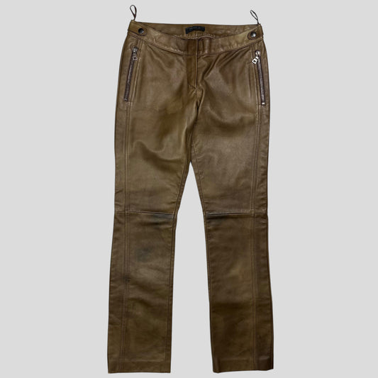 Prada Milano 00’s Khaki Brown Leather Moto Trousers - IT40