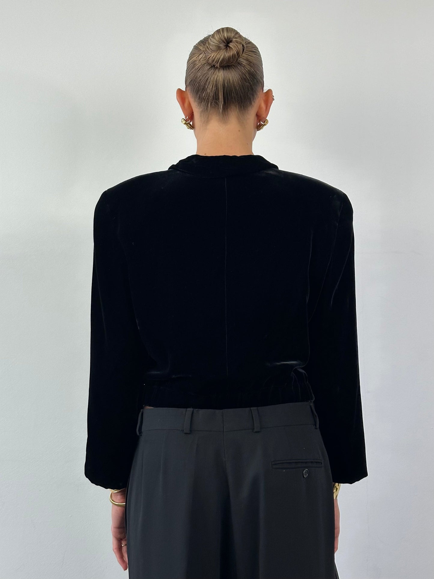 Giorgio Armani 1980s Black Label Velvet Cropped Blazer - S