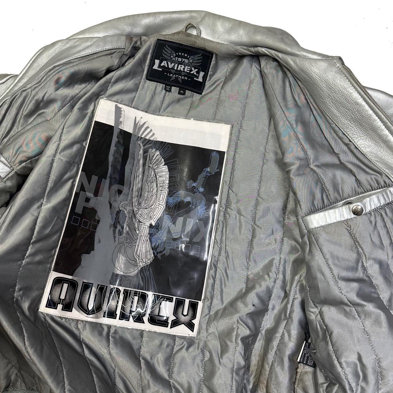 Avirex Leather Night Pheonix Leather Jacket In Silver ( XL )