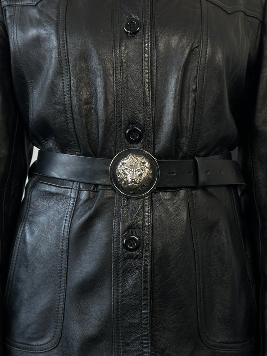 Versace Versus 1990s Bespoke Lion Head Leather Belt - W30-38