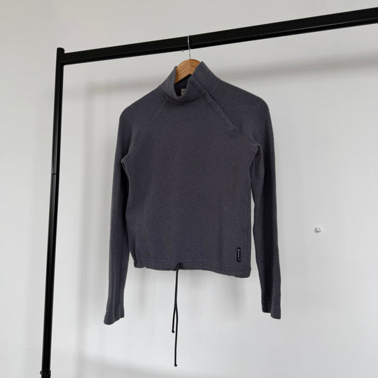 1990s armani jeans asymmetrical clasp funnel neck knitted jumper | O/S, Charcoal