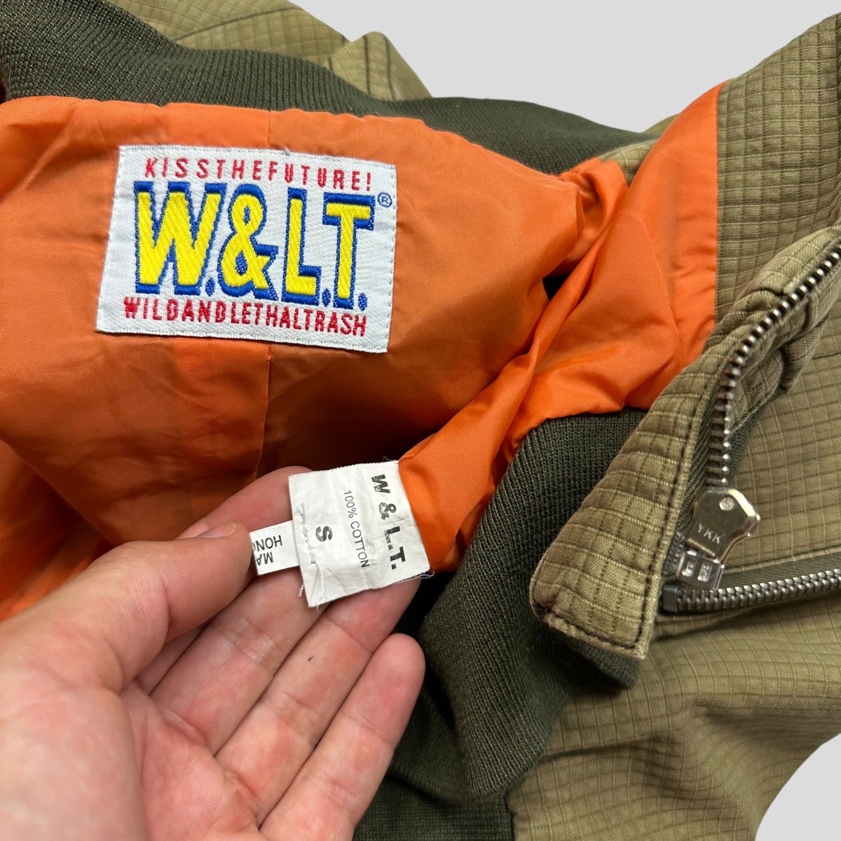 W+LT Walter 00’s 3D Textured Ripstop Embroidered Lightning Bomber Jacket - S | Khaki