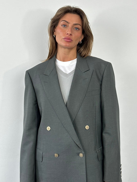 Burberry 1990s Wool Mohair Double Breasted Blazer - XL