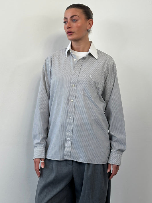 Christian Dior Chemise 1990s Cotton Stripe Logo Shirt - L