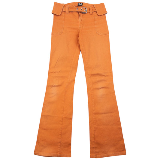 Vintage 2000s Dolce & Gabbana Belt Waist Flared Denim Jeans Womens Size W26 | W26, Orange
