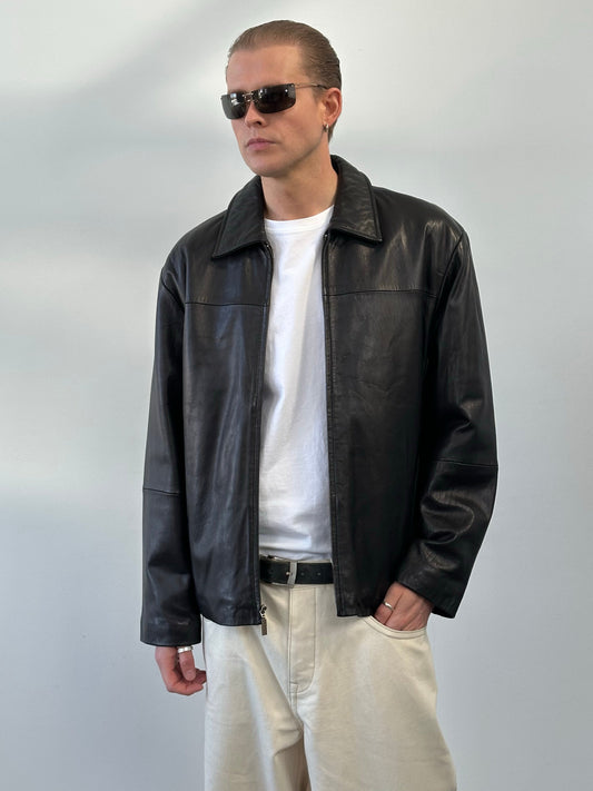 Vintage 1990s Boxy Leather Jacket - L