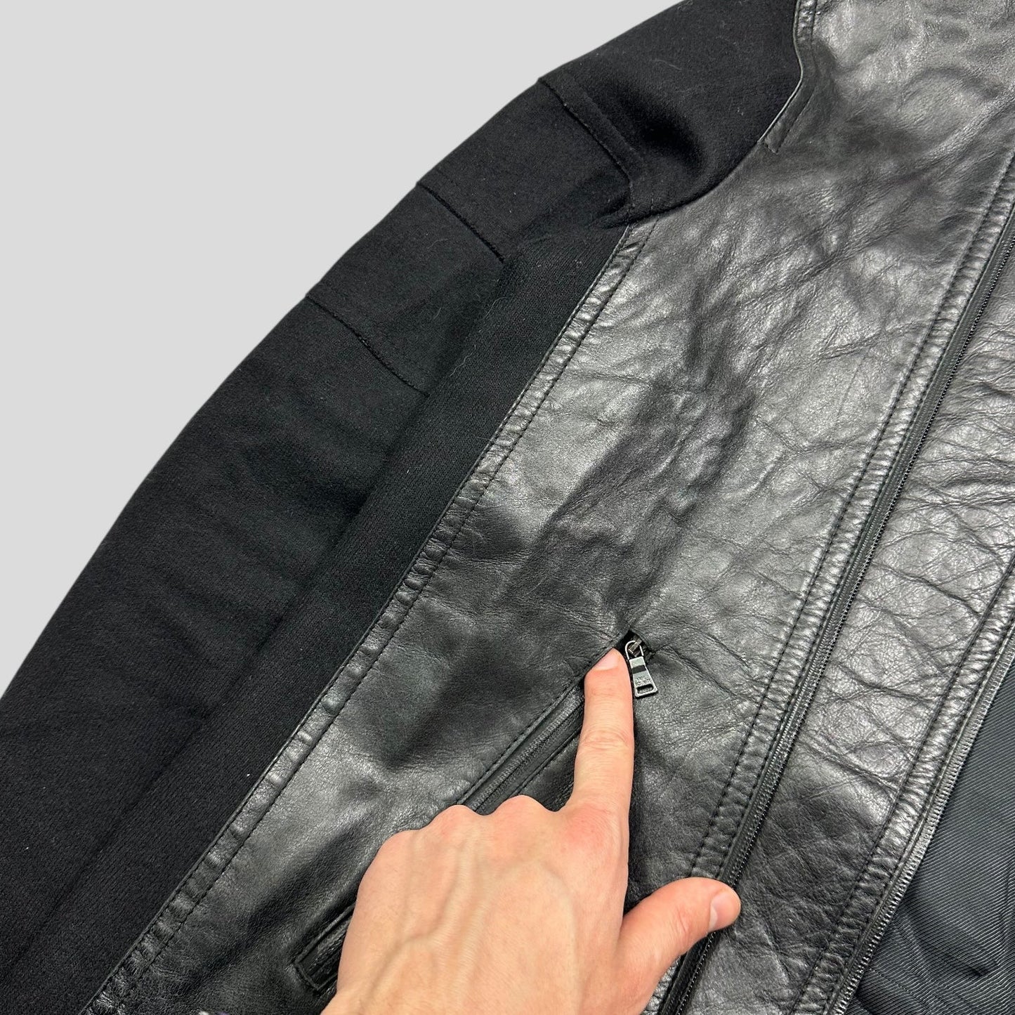 Neil Barrett 00’s Leather + Wool Modular Zip Panelled Biker Jacket - M | Default Title, Red