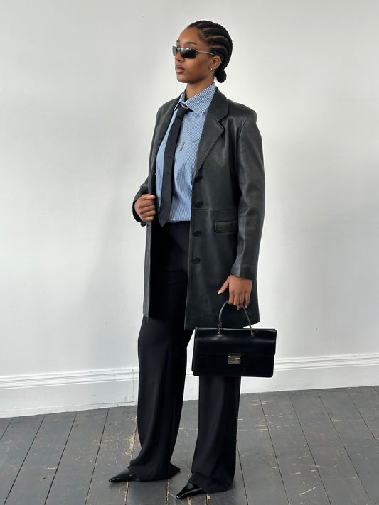 St Michael 1990s Lambskin Smooth Leather Trench Coat - M