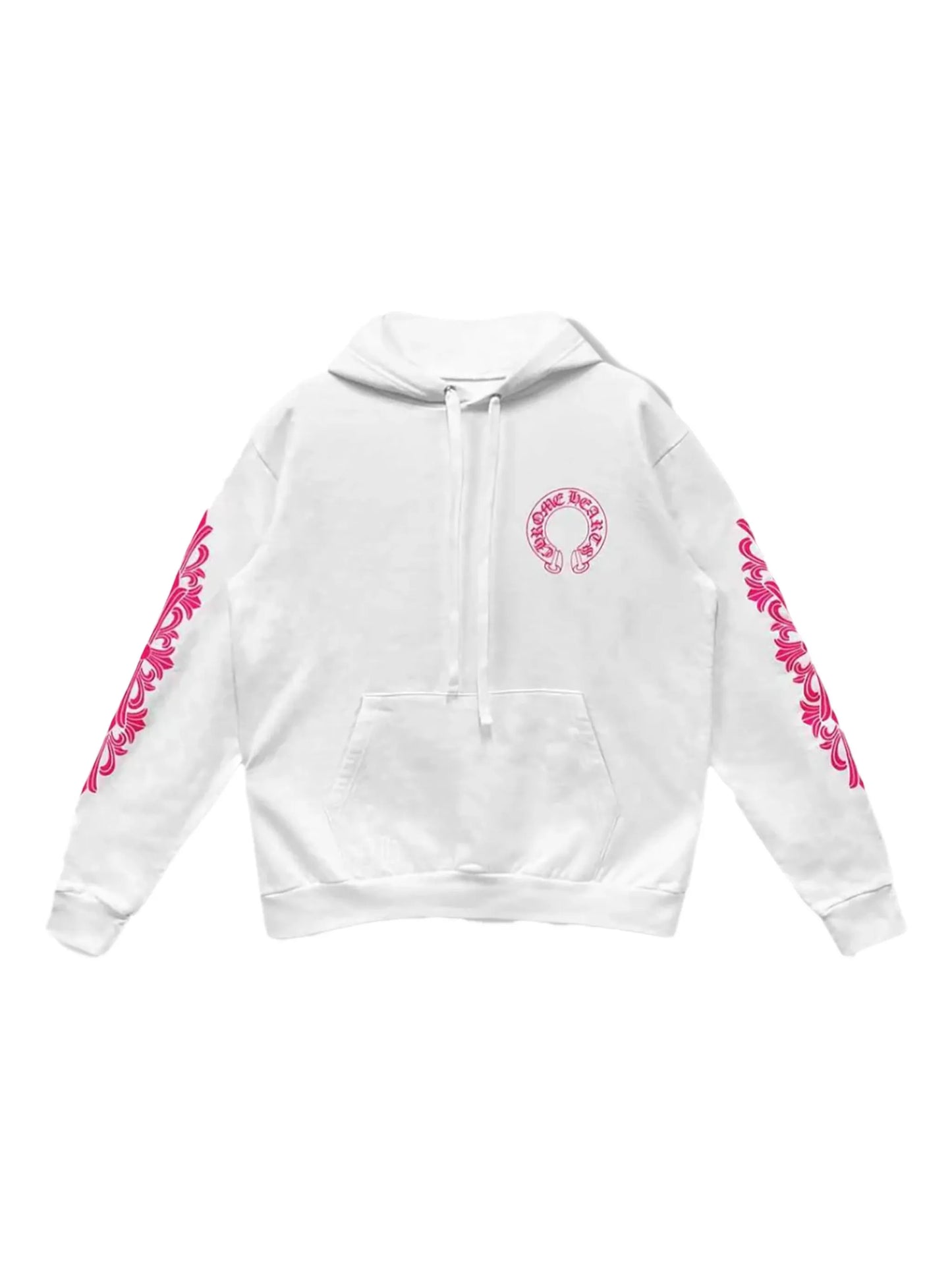 Chrome Hearts White Pink Floral Horseshoe Pullover Hoodie | Medium, Pink