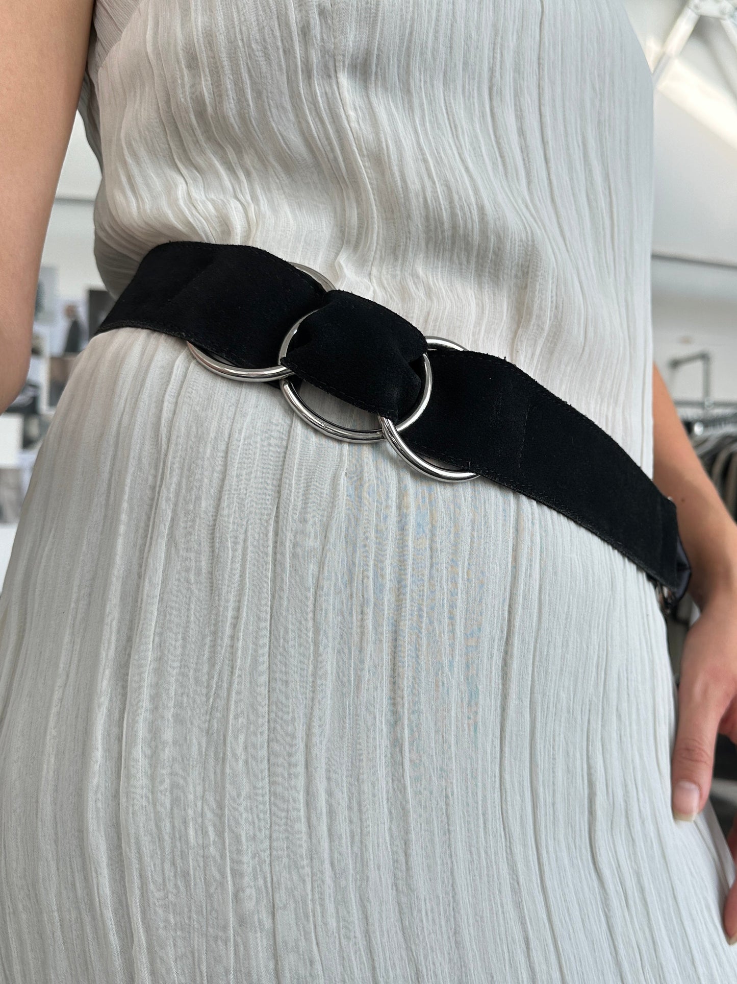 Vintage Chrome Ring Suede Belt - XS-M