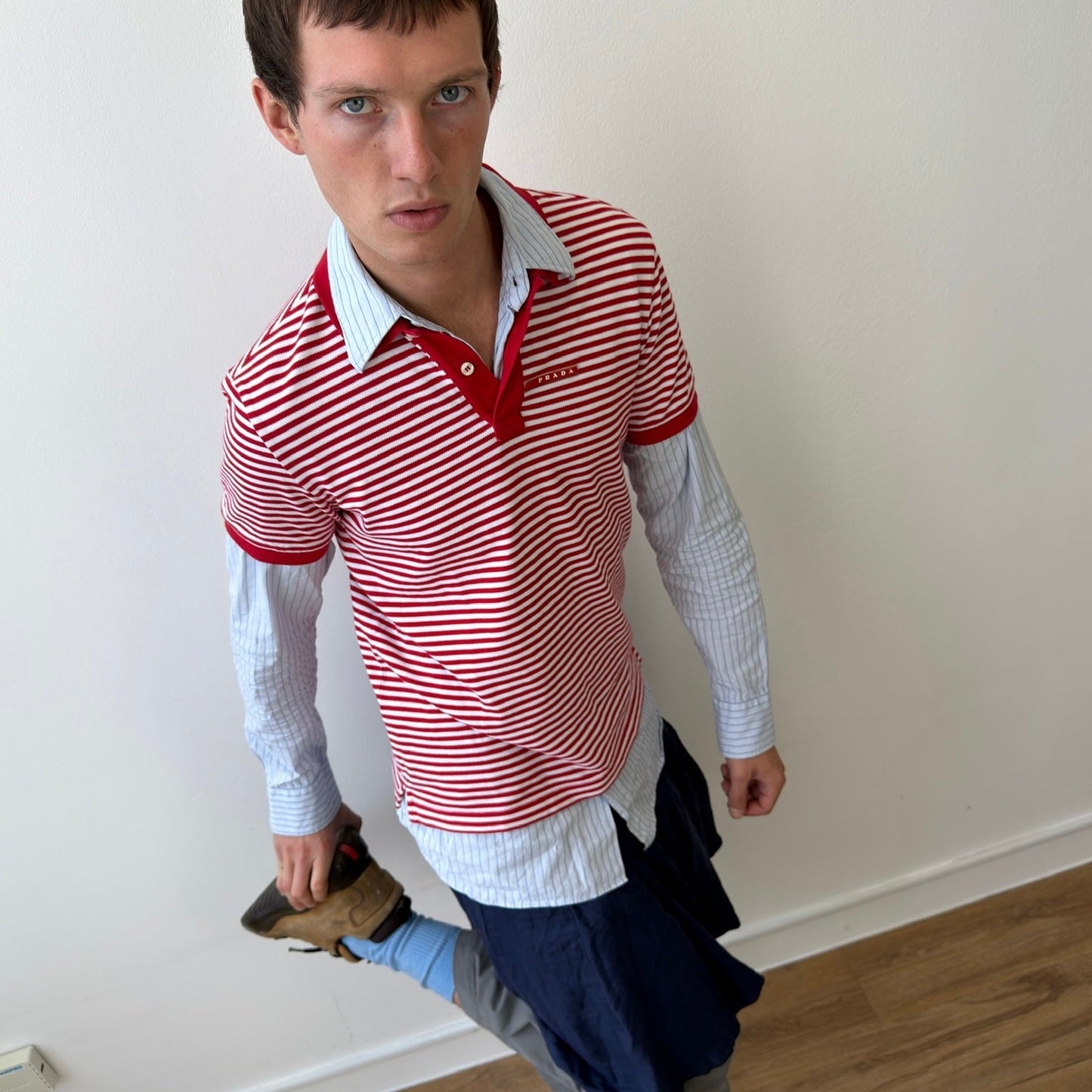 Prada Sport Red & White Stripe Polo Shirt | Medium, Red