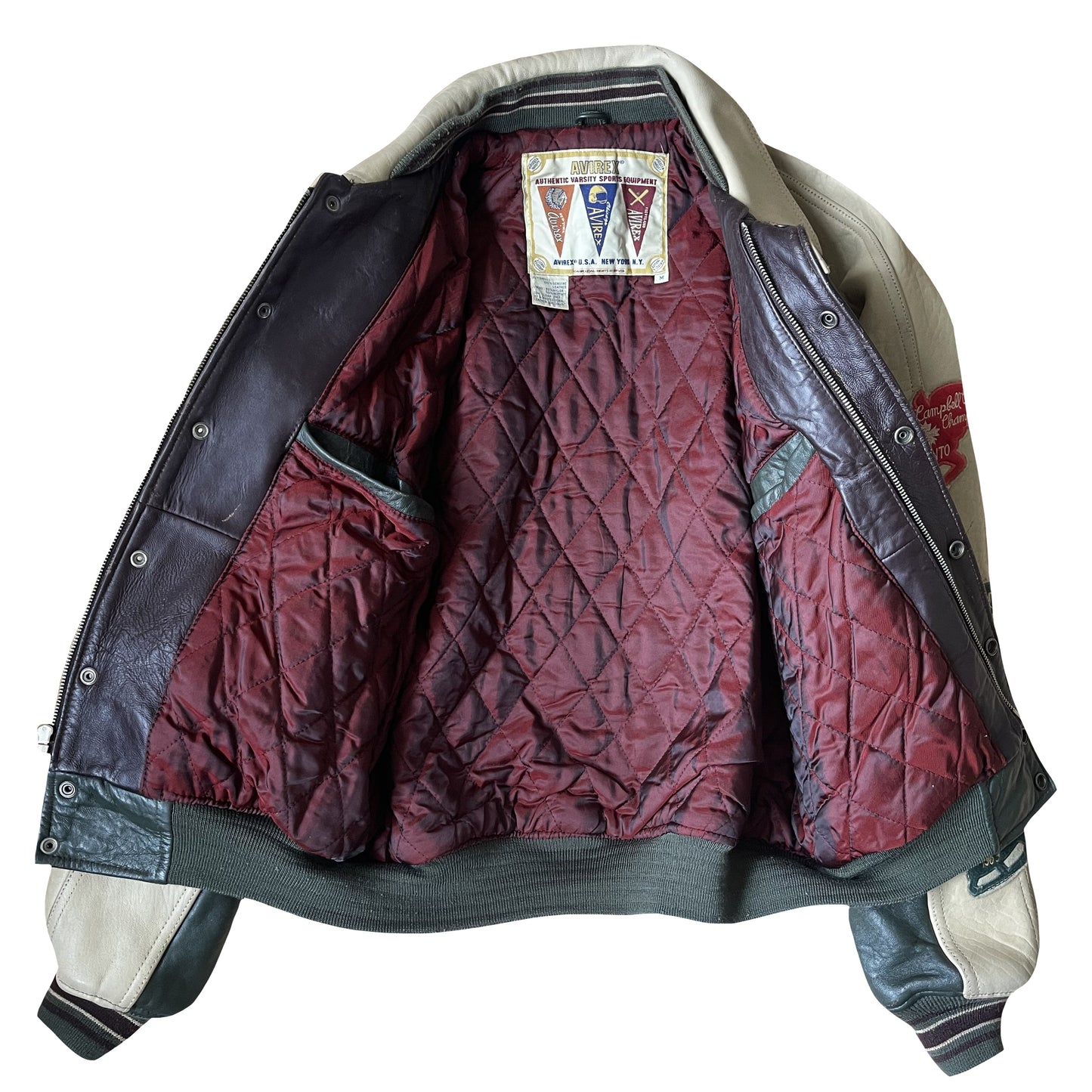 Avirex Wild Bears Leather Varsity Jacket - M | Medium, Cream