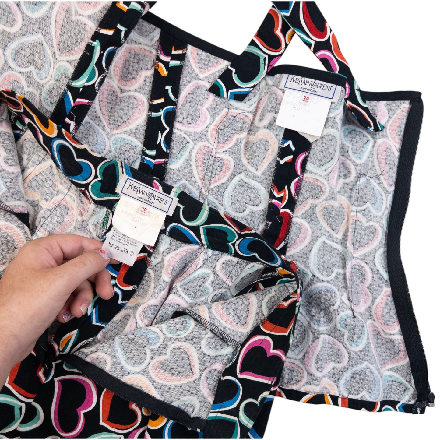 Vintage 80s YSL Yves Saint Laurent Heart Print Top & Trousers Set Womens Size XS | XS, Multicolour