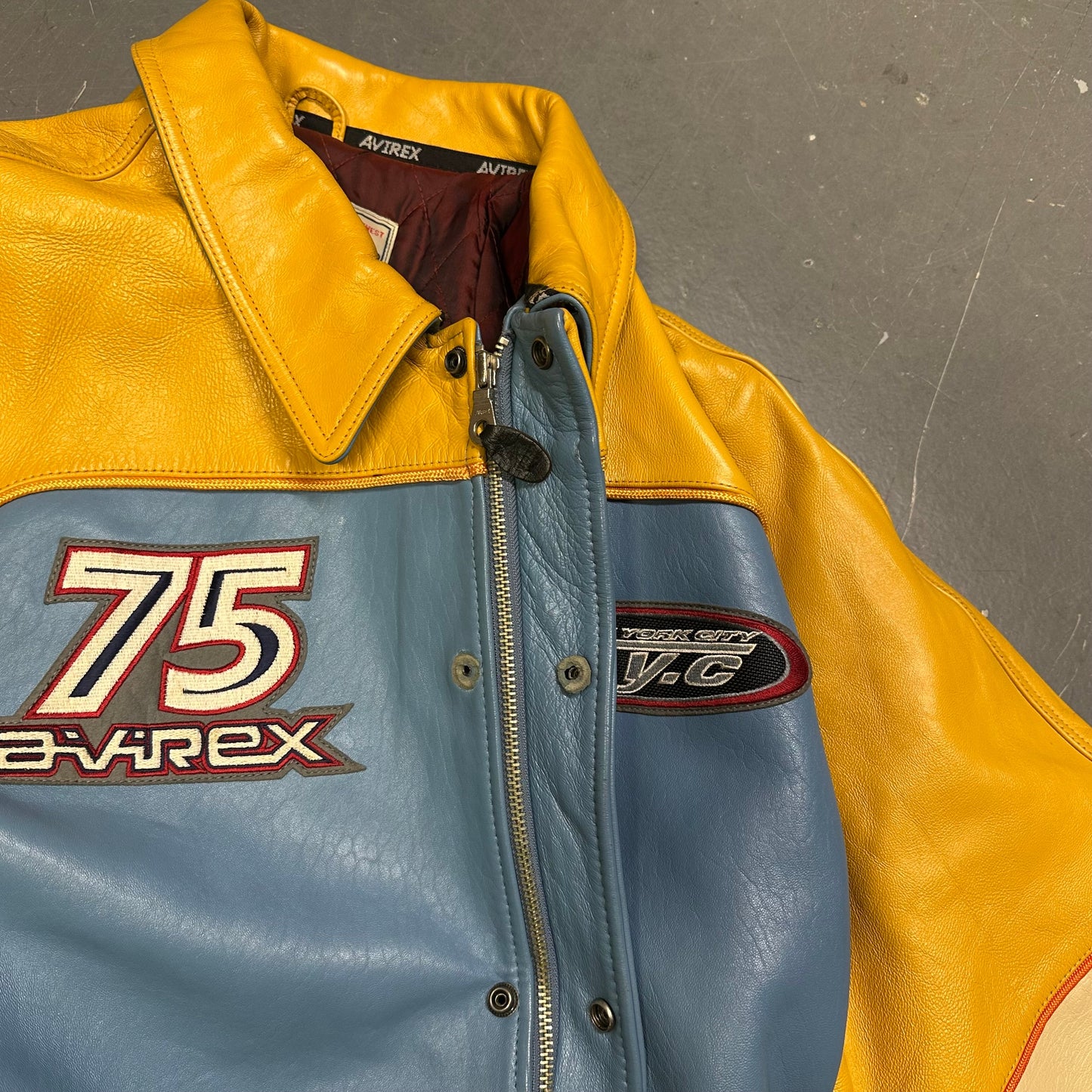 Avirex Leather Jacket In Blue, Beige & Yellow ( 3XL )