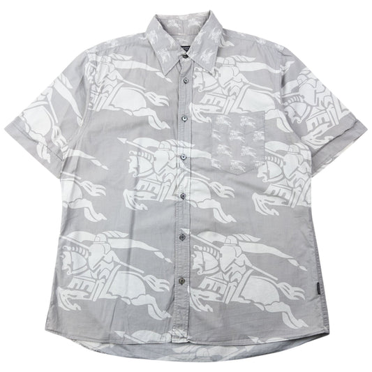 Vintage 2000s Burberry Black Label Monogram Short Sleeve Button Up Shirt Size M | Medium, Black