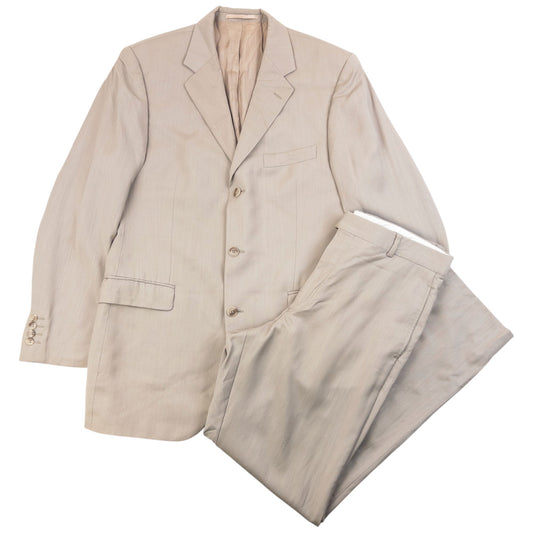 Vintage 90s YSL Yves Saint Laurent Jacket & Trousers Suit Set Size M | Medium, Beige