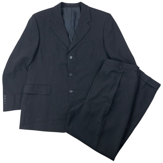 Vintage 90s YSL Yves Saint Laurent Pinstripe Jacket & Trousers Suit Set Size L | Large, Black
