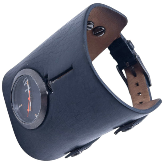 Vintage 2000s Diesel Double Buckle Leather Cuff Watch | O/S, Black
