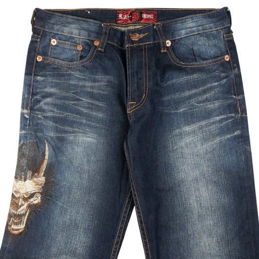 Vintage Oniarai Embroidered Monster Japanese Denim Jeans Size W31
