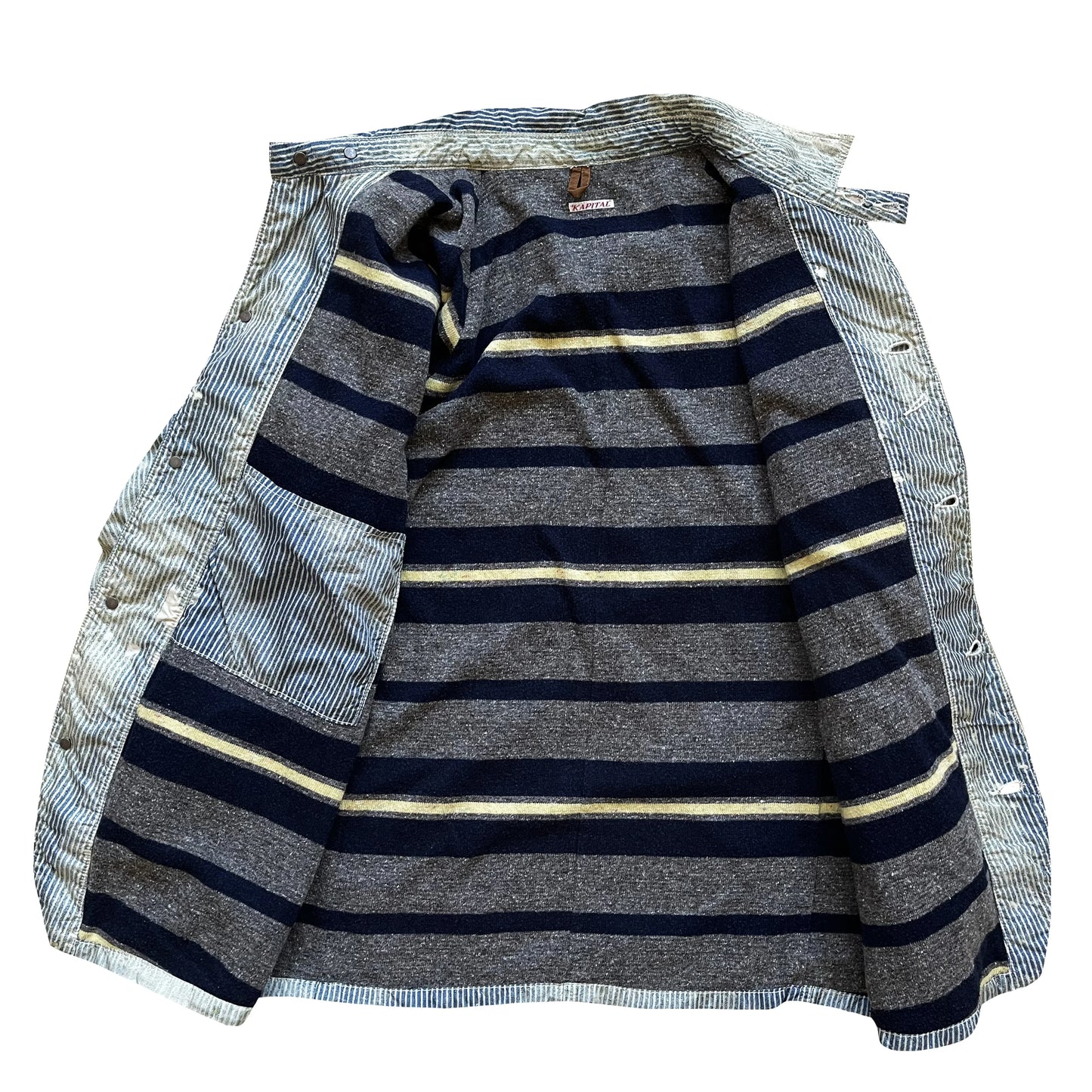 Kapital Hickory Striped Distressed Jacket - M
