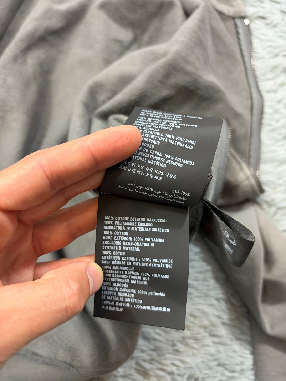 Prada 2021 Black Tab Grey Cotton Nylon Detailed Hoodie - M | O/S, Black