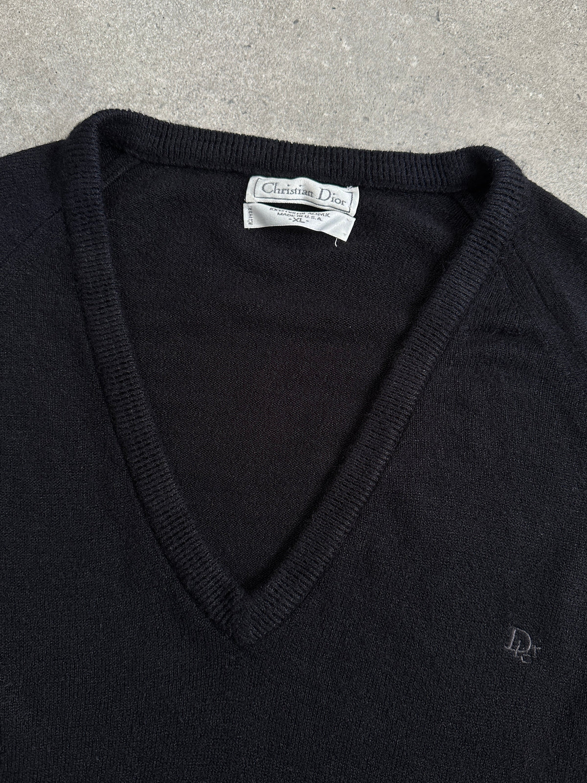 Christian Dior 1990s V Neck Knit Logo Jumper - L