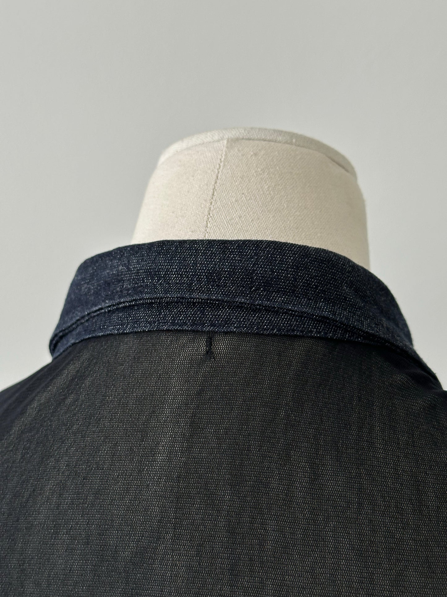 Vintage 1990s Denim Fitted Sheer Shirt - XS-S
