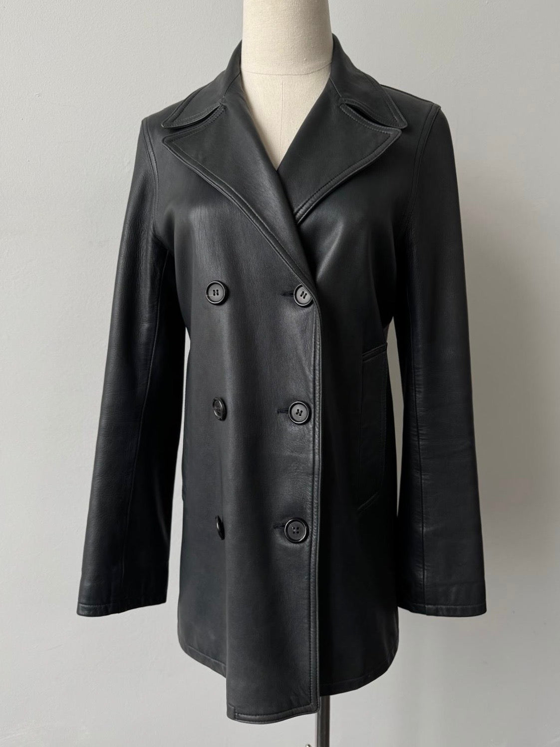 Jaeger 2000s Double Breasted Leather Jacket S/M