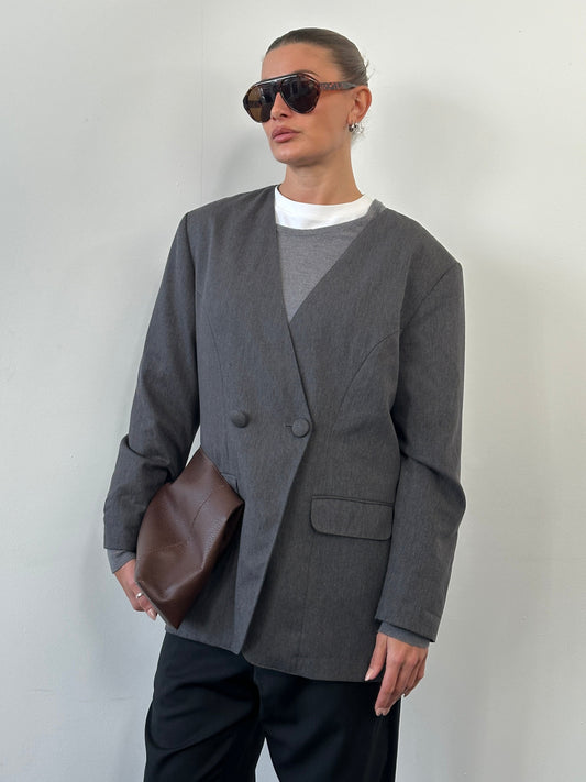 Vintage 1990s Minimal Collarless Blazer - M/L