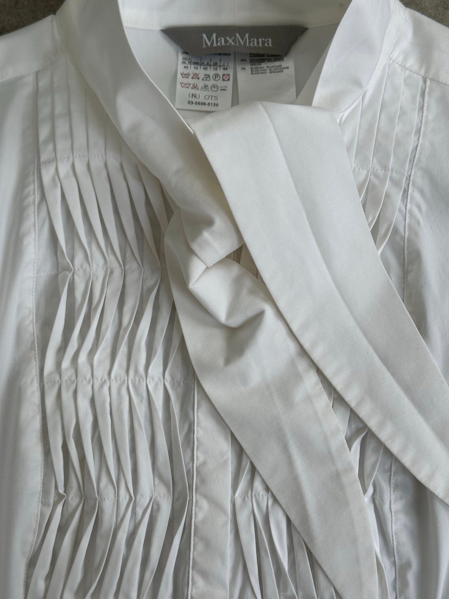 Max Mara 2000s Cotton Pussy Bow Tuxedo Shirt - S