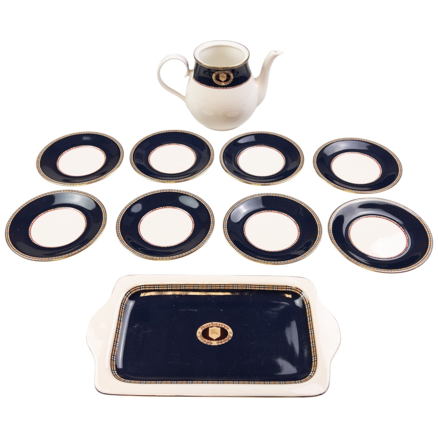 Vintage Burberry Nova Check Fine Bone China Tea Set