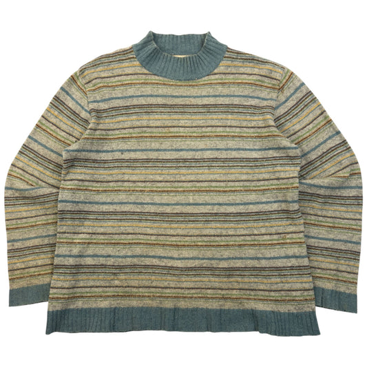 Vintage 90s Hai Sporting Gear By Issey Miyake Striped Wool Jumper Womens Size M | Medium, Blue, Green, Yellow, Beige
