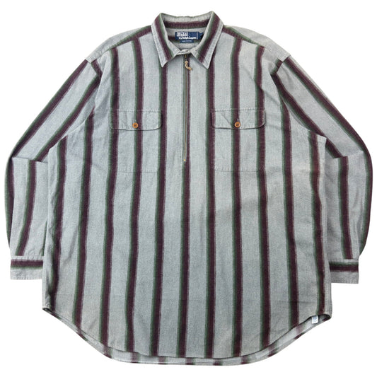 Vintage 90s Polo Ralph Lauren Striped Q Zip Shirt Size XXL | XXL, Grey, Green, Burgundy