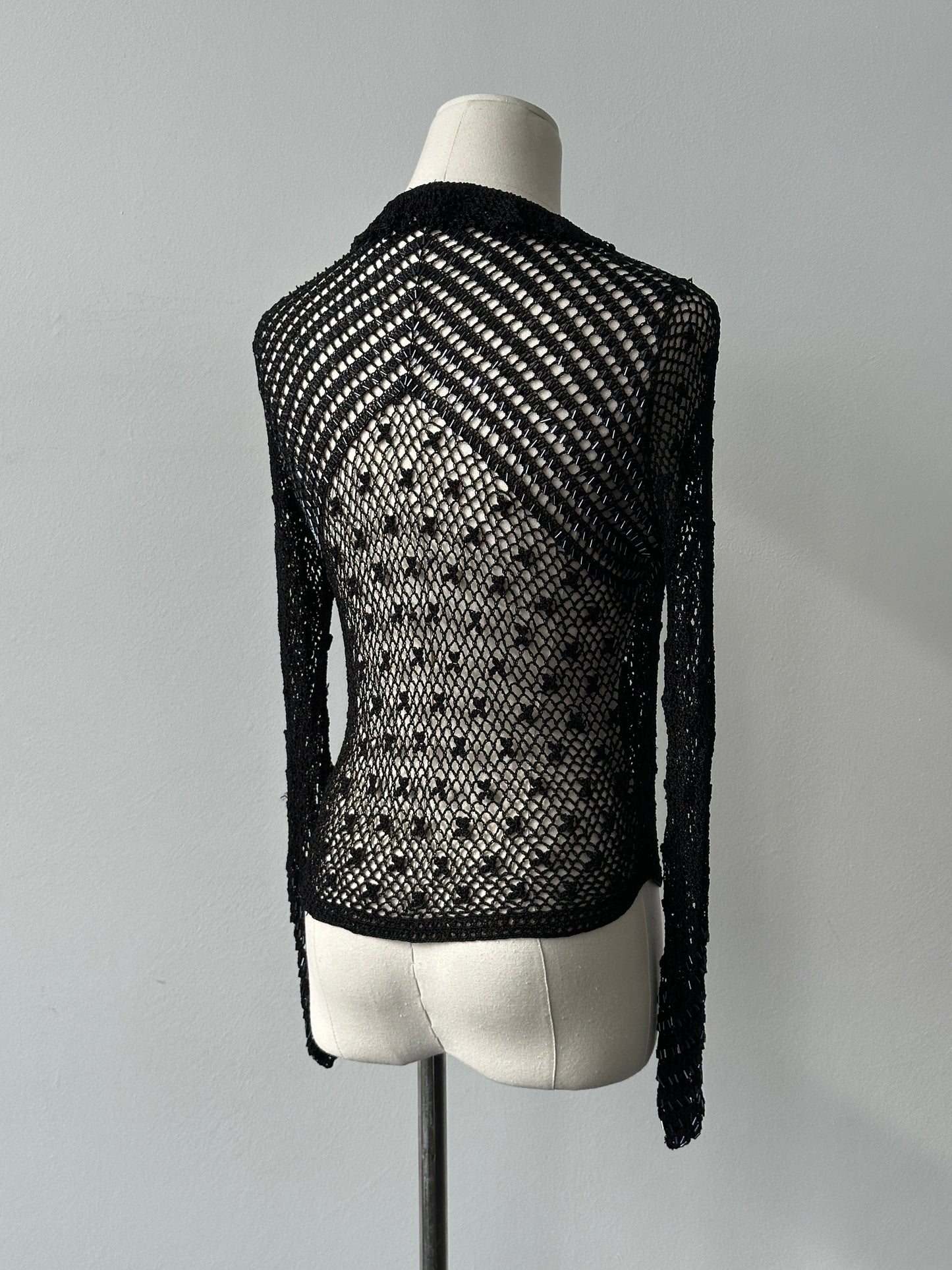 Vintage 2000s Open Knit Beaded Cardigan - XS-S