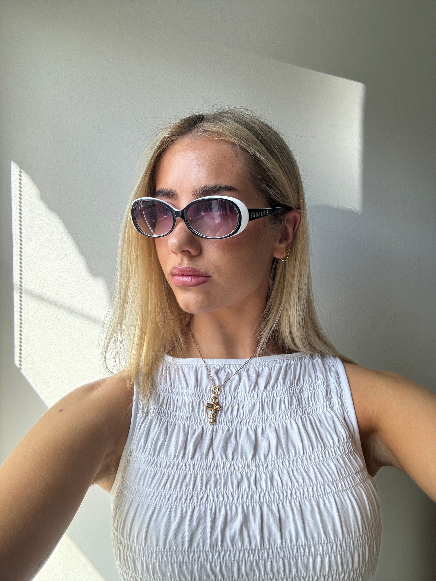 2000s Miu Miu White Diamanté Sunglasses | O/S, Multicoloured