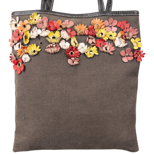 Vintage 2000s Miu Miu Leather Flower Eyelet Handbag | O/S, Brown