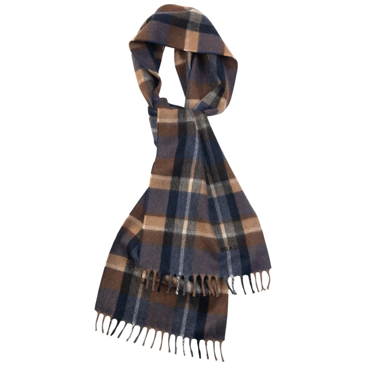 Vintage 2000s Prada Checkered Wool Tassel Scarf | O/S, Multicoloured